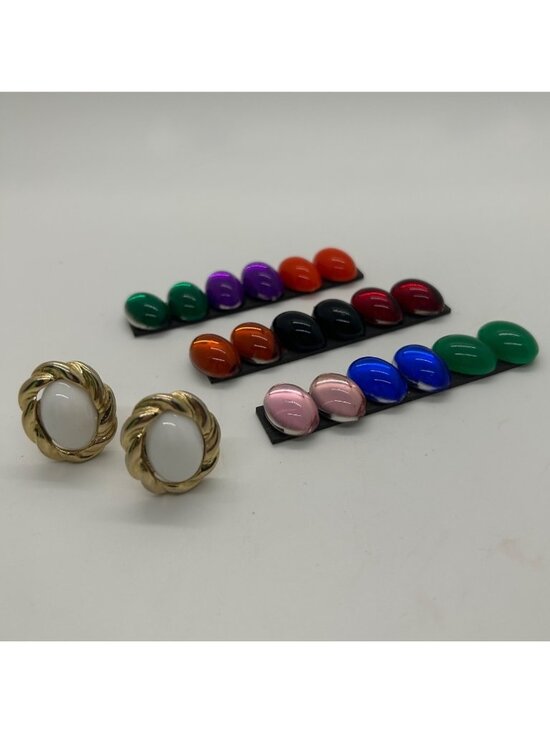 Estate Jewelry - Vintage Gold-Tone Interchangeable Clip-On Earrings 10 Interchangeable Cabochons